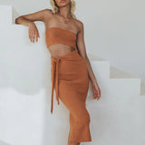 Kukombo skirt women's clothing fashion sexy hollow backless tube top lace-up knitted dress women
