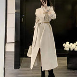 Korean Style High-End Coat Winter New Small Fashionable Mid-Length Woolen Cashmere Lace-up Coat for Women