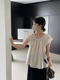 Jiangzuo Korean style small flying sleeve baby shirt shirt female back hollow cotton and linen top short sleeve shirt summer 6058