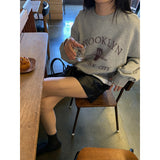 Kukombo back to school outfits Yuanpai Bluepopsto0to4 Autumn New Retro Printed Sweater Women's Loose Casual Pullover W1toto0