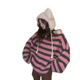 fall outfits 2024 2024 Loose Lazy Retro Thick Loose Striped Sweater Women's Spring and Autumn off-the-Neck Thick Sweater Top