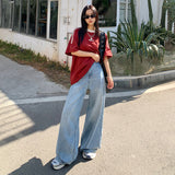 Kukombo 2024 spring new American retro high waist loose wide leg drape straight pants jeans women