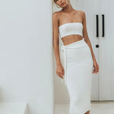 Kukombo skirt women's clothing fashion sexy hollow backless tube top lace-up knitted dress women