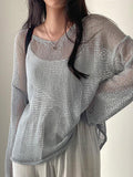 Kukombo Oversized Long Sleeve Crochet Knit Top