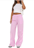 striped 2024 New Women's Striped Wide-Leg Trousers Casual Street Ins Fashion Loose High Waist Trousers
