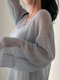 Kukombo Oversized Long Sleeve Crochet Knit Top