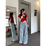 Kukombo discover style ideas 2024 New Spring and Summer High Waist Straight Pants Jeans All-Match Trousers Bow Design Loose Wide Leg Pants for Women