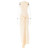 Kukombo influencer dress to impress New Dress Women's round Neck Sleeveless Lace-up Slim Fit Dress Sexy Fashion Solid Color Dress