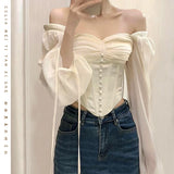 outfit Ambiance Two-Way Top for Women 2024 Spring New Fishbone Stitching Chic Chiffon Small Shirt
