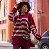 sweater Women's Sweater 2024 Autumn and Winter New Casual Striped Loose round Neck Pullover Sweater Coat for Women