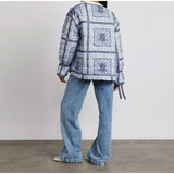 round Neck Printed Button Double-Sided Jacket 2024 Fashion Women's Long-Sleeved Pocket Jacket