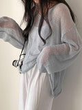 Kukombo Oversized Long Sleeve Crochet Knit Top