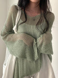 Kukombo Oversized Long Sleeve Crochet Knit Top