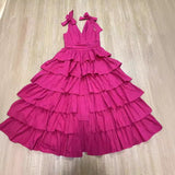 dress to impress codes Rose Red Cake Dress 2024 Summer Evening Party Sexy Deep V Lace-up Vest Large Swing Dress Long Dress for Women