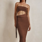 Kukombo skirt women's clothing fashion sexy hollow backless tube top lace-up knitted dress women