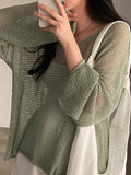 Kukombo Oversized Long Sleeve Crochet Knit Top