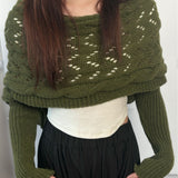 fashion outfits off-Shoulder Meilun Knitted Autumn and Winter High-Grade Double-Sleeve Hollow Shawl off-Shoulder Cross