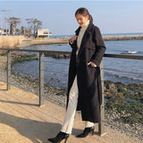 buisnesscore outfit women Korean Style Suit Collar Solid Color Slimming Long Coat Women's Winter Elegant Waist-Tight Woolen Coat Belt Coat