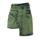 Kukombo lookbook outfits Summer Popular Niche Design Denim Half-Length Asymmetric Washed Green Denim Skirt Summer Denim Skirt
