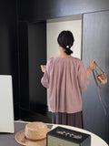 Kukombo Gentle and cool with a sense of luxury round neck three-quarter sleeve tie shirt female pleated shirt top 1089