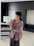 Kukombo Gentle and cool with a sense of luxury round neck three-quarter sleeve tie shirt female pleated shirt top 1089