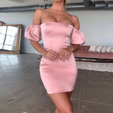 homecoming dresses Fashion Lantern Sleeve Sling off-Neck Sexy Backless Slim Dress Women's Clothing