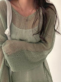 Kukombo Oversized Long Sleeve Crochet Knit Top