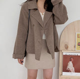 Christmas Gift 2023 New Fashion Women Elegant Double Breasted Long Sleeve Wool Coats Autumn Winter Chic Casual Solid Color Outerwear