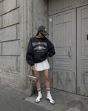Kukombo back to school outfits American-Style Retro Letter Printed Sweater off-Shoulder Loose Cotton Long-Sleeved Top High-Grade round Neck Women's Autumn