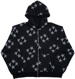 Kukombo back to school outfits Star Print Hooded Cardigan Zipper Loose Men's and Women's Fashion Brand Sweater Coat FN