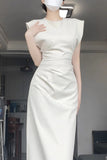 Kukombo Retro Mermaid Satin White Prom Dresses Birthday Outfits With Ruffle