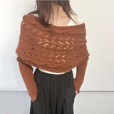 fashion outfits off-Shoulder Meilun Knitted Autumn and Winter High-Grade Double-Sleeve Hollow Shawl off-Shoulder Cross