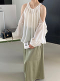 Kukombo Lightweight French milk gentle chic shirt very fairy tops off-shoulder thin tops 6030