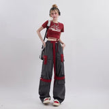 street wear High Street Multi-Pocket Color Matching Hip Hop Overalls Women's Functional Style Loose Casual Trousers Fashion