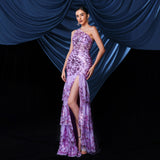 homecoming dresses Sleeveless Elegant One-Shoulder Oblique Collar Sexy Long Sequined Banquet Evening Dress Bridesmaid Dress Dress Women