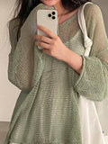 Kukombo Oversized Long Sleeve Crochet Knit Top