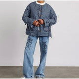 round Neck Printed Button Double-Sided Jacket 2024 Fashion Women's Long-Sleeved Pocket Jacket
