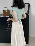 Kukombo drawstring waist knit sweater design half high collar slim fit thin shoulder sleeve bottoming shirt summer 8879
