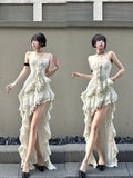 Kukombo discover style ideas French Ruffled Irregular Sling Dress Summer Seaside Vacation Long