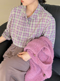 Kukombo  niche petal collar plaid shirt women's tops 1030