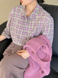Kukombo niche petal collar plaid shirt women's tops 1030