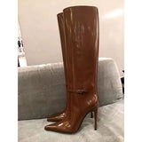 frat outfits 2024 New Patent Leather High Heel Boots Women Pointed Toe Sexy Knee High Boots All-Match Long Fashion Boots