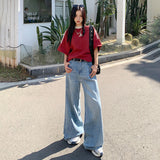 Kukombo 2024 spring new American retro high waist loose wide leg drape straight pants jeans women