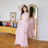 dress to impress codeshomecoming dress Streamer Pink Halter Dress Elegant Ruffled Fairy Dress Birthday Backless Dress