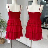 dress to impress codes Pure Desire Style Red White Sling Dress Women's 2024 Summer New Design Sense Waist Slimming Cake Skirt
