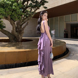 dress to impress codes Bridal Morning Gown Purple Wedding Satin Backless Dress Women's Niche Light Dress Engagement License Fishtail Evening Dress
