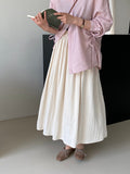 Kukombo "Strictly Selected Quality B Entry" with Pearl Drawstring Large Swing Skirt Women's High Waist Solid Color Long Skirt 596