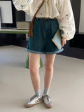 Kukombo  Comic Leg Shorts Retro Hong Kong Style Jeans Women Summer Curled High Waist Slim Five-Point Pants 6019
