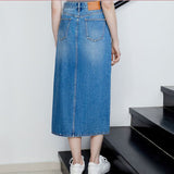 Kukombo Denim skirt personality trend fashion mid-length summer skirt ladies all-match leisure lazy A-line skirt autumn women's clothing
