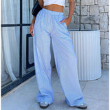 striped 2024 New Women's Striped Wide-Leg Trousers Casual Street Ins Fashion Loose High Waist Trousers